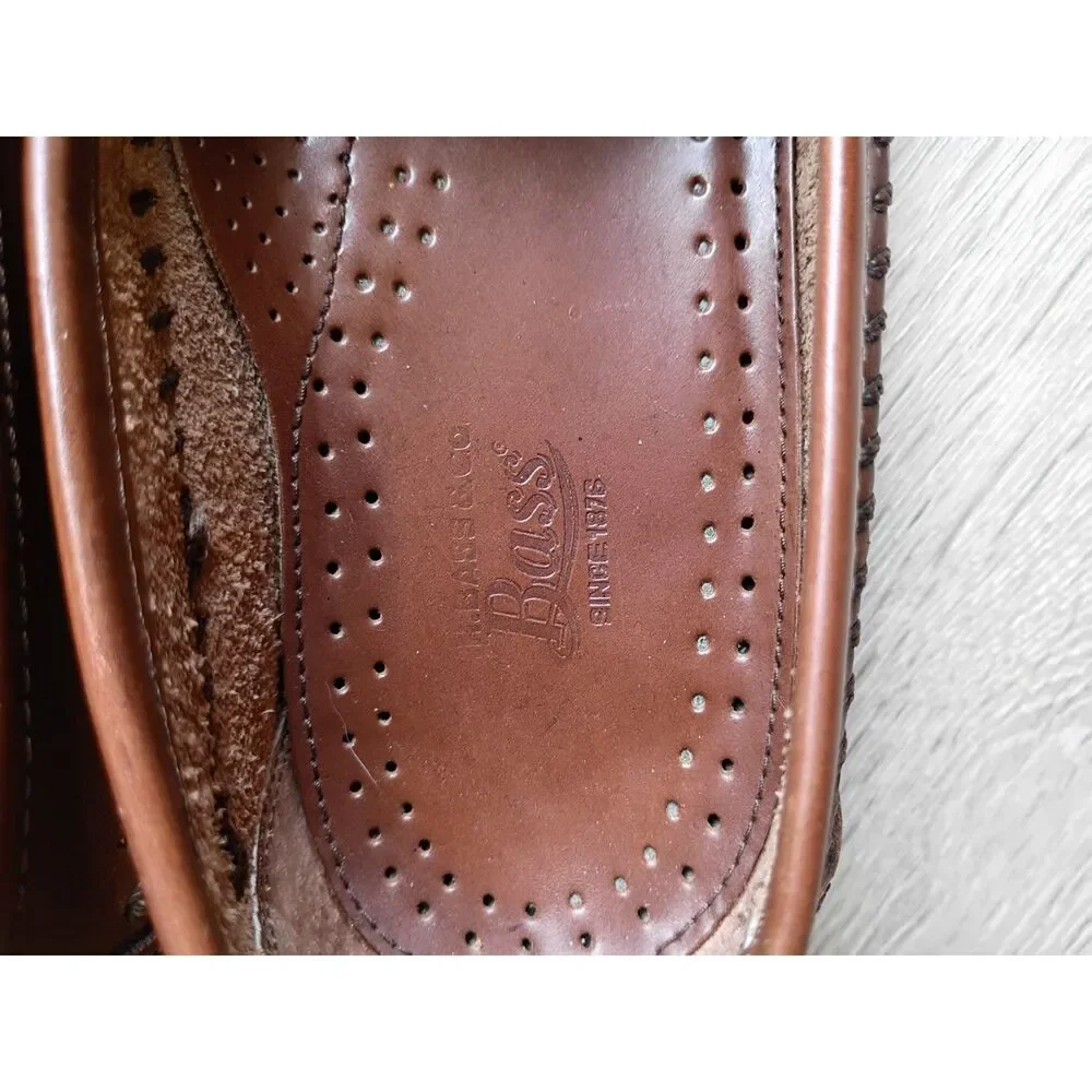 G.H. Bass & Co Leather Loafers Brown Men's 9M Tasseled Slip-on Blocky Heel Shoes